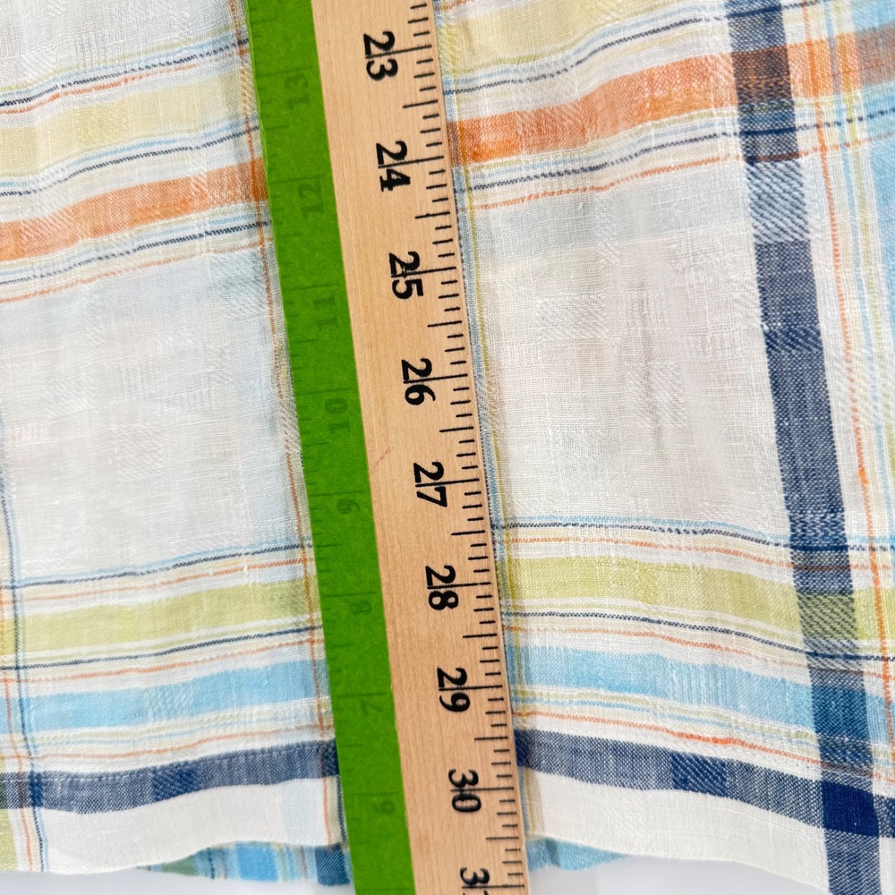 Cubavera Plaid 100% Linen Shirt Men XL Multicolor Short Sleeve Button Down Beach - Picture 10 of 11